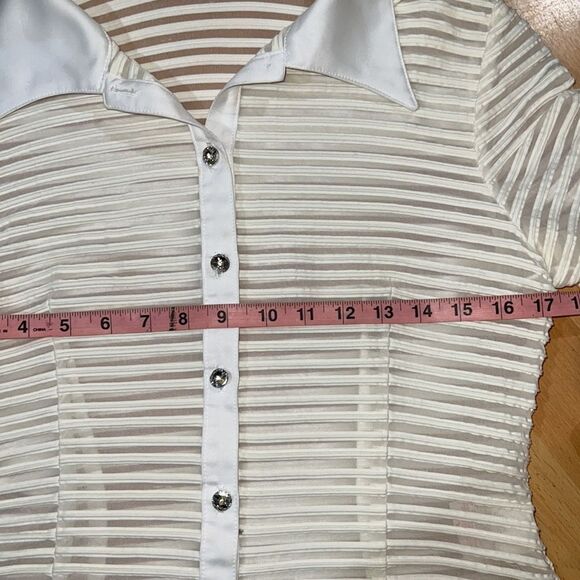 Cyber Y2K French Designer Cream/Ivory White Sheer Striped Blouse size 10 - Picture 11 of 14